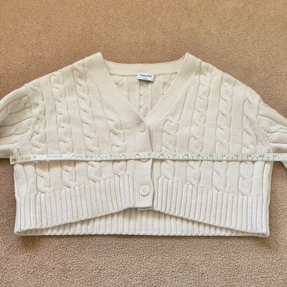 Sunday Best by Aritzia Cooper Cable Knit Cropped Cardigan Cream Women's XS - Picture 5 of 12